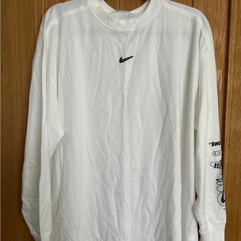 Nike White Long Sleeve Tee with Swoosh Logo
